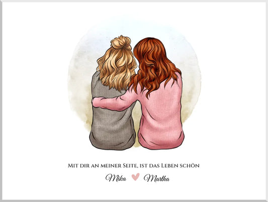 Geschenk Freundin Poster mit 2 Mädchen Namen und Spruch komplett personalisierbar.
