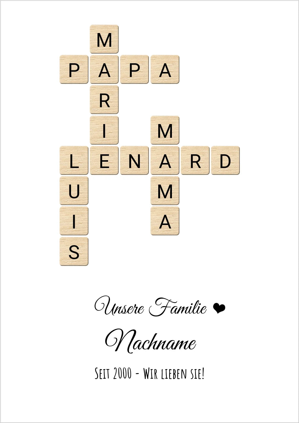 Weihnachtsgeschenk Familie  - Personalisiertes Scrabble Bild Geschenk, Familienbild mit Familiennamen, Geburtstagsgeschenk