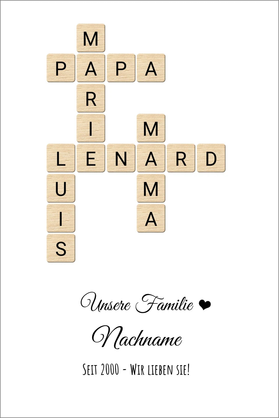 Weihnachtsgeschenk Familie  - Personalisiertes Scrabble Bild Geschenk, Familienbild mit Familiennamen, Geburtstagsgeschenk