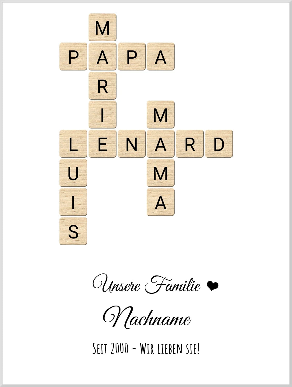 Weihnachtsgeschenk Familie  - Personalisiertes Scrabble Bild Geschenk, Familienbild mit Familiennamen, Geburtstagsgeschenk