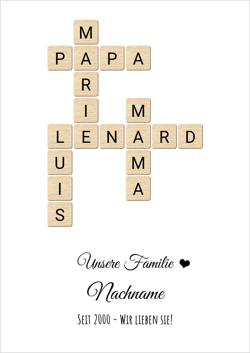 Weihnachtsgeschenk Familie  - Personalisiertes Scrabble Bild Geschenk, Familienbild mit Familiennamen, Geburtstagsgeschenk