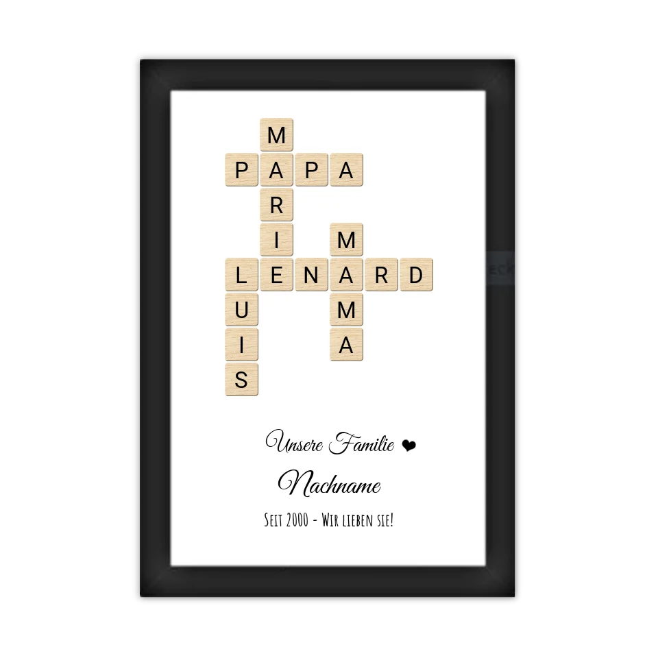 Weihnachtsgeschenk Familie  - Personalisiertes Scrabble Bild Geschenk, Familienbild mit Familiennamen, Geburtstagsgeschenk