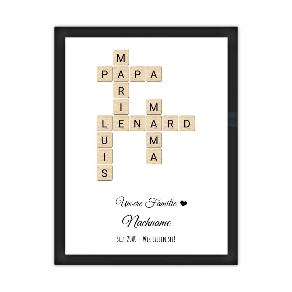 Weihnachtsgeschenk Familie  - Personalisiertes Scrabble Bild Geschenk, Familienbild mit Familiennamen, Geburtstagsgeschenk