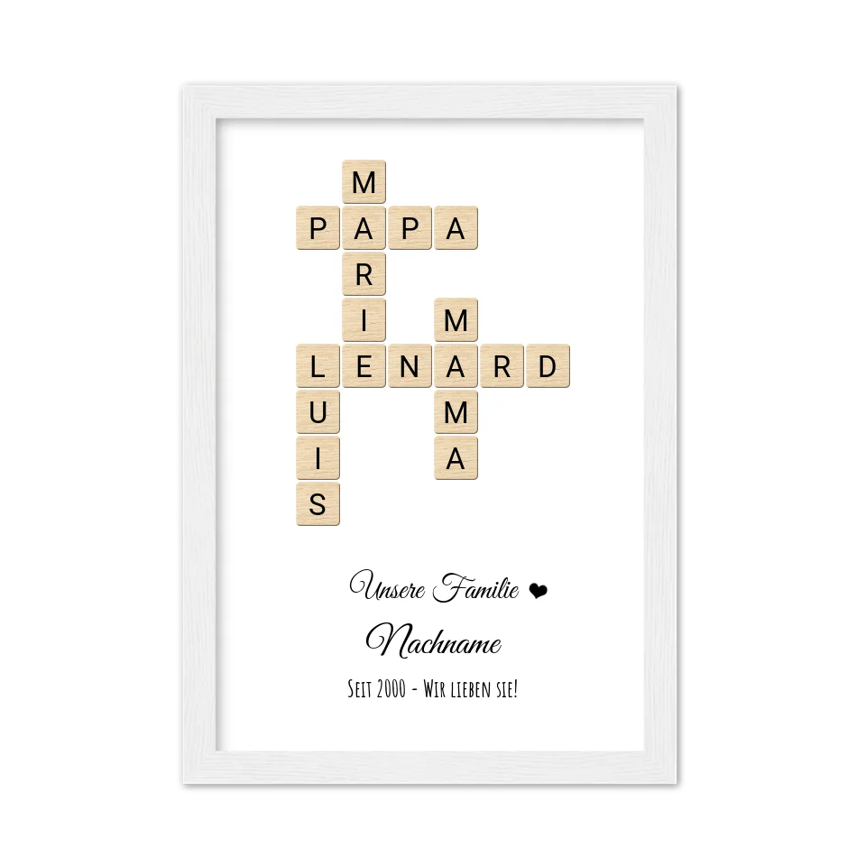 Weihnachtsgeschenk Familie  - Personalisiertes Scrabble Bild Geschenk, Familienbild mit Familiennamen, Geburtstagsgeschenk