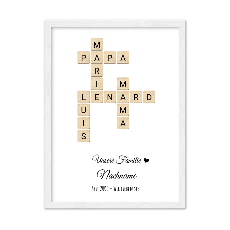 Weihnachtsgeschenk Familie  - Personalisiertes Scrabble Bild Geschenk, Familienbild mit Familiennamen, Geburtstagsgeschenk