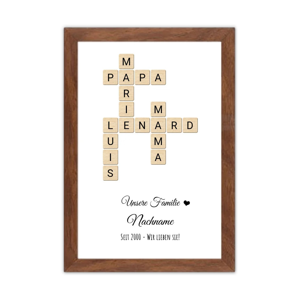 Weihnachtsgeschenk Familie  - Personalisiertes Scrabble Bild Geschenk, Familienbild mit Familiennamen, Geburtstagsgeschenk
