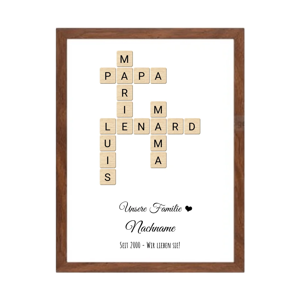 Weihnachtsgeschenk Familie  - Personalisiertes Scrabble Bild Geschenk, Familienbild mit Familiennamen, Geburtstagsgeschenk