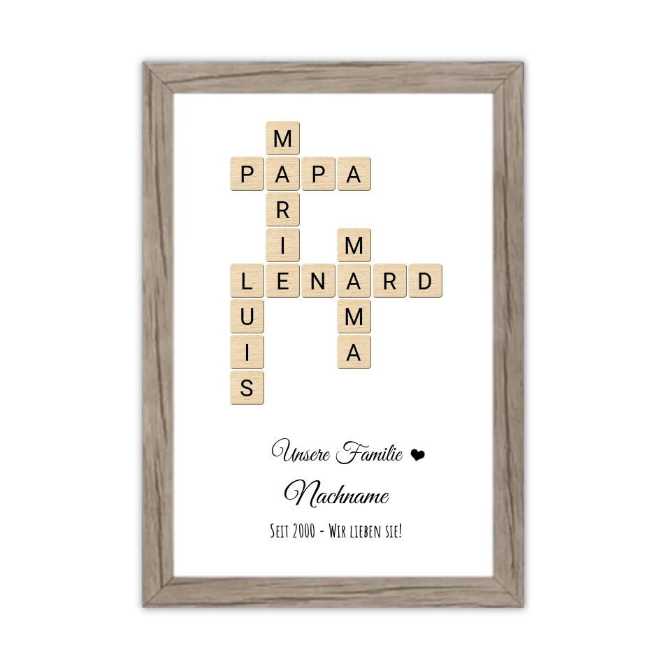 Weihnachtsgeschenk Familie  - Personalisiertes Scrabble Bild Geschenk, Familienbild mit Familiennamen, Geburtstagsgeschenk