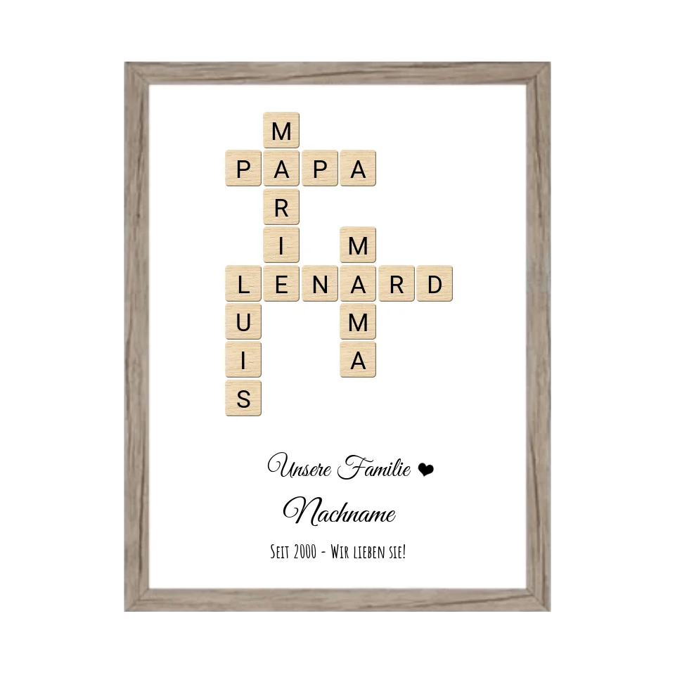 Weihnachtsgeschenk Familie  - Personalisiertes Scrabble Bild Geschenk, Familienbild mit Familiennamen, Geburtstagsgeschenk