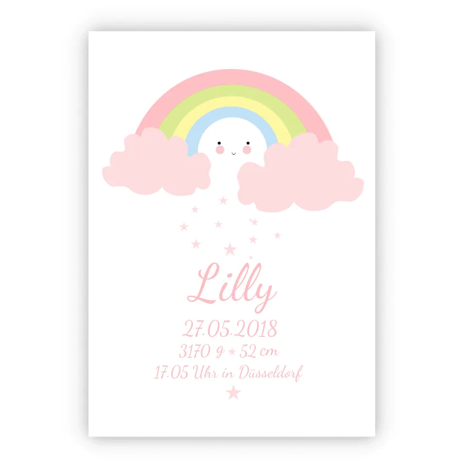 Personalisiertes Regenbogenposter - Babyposter + Geburtsanzeige als Erinnerung zur Geburt gestalten - Baby Geschenk