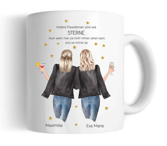 2 Beste Freundinnen Tasse personalisiert - 2 Frauen Kaffeebecher Geburtstagsgeschenk