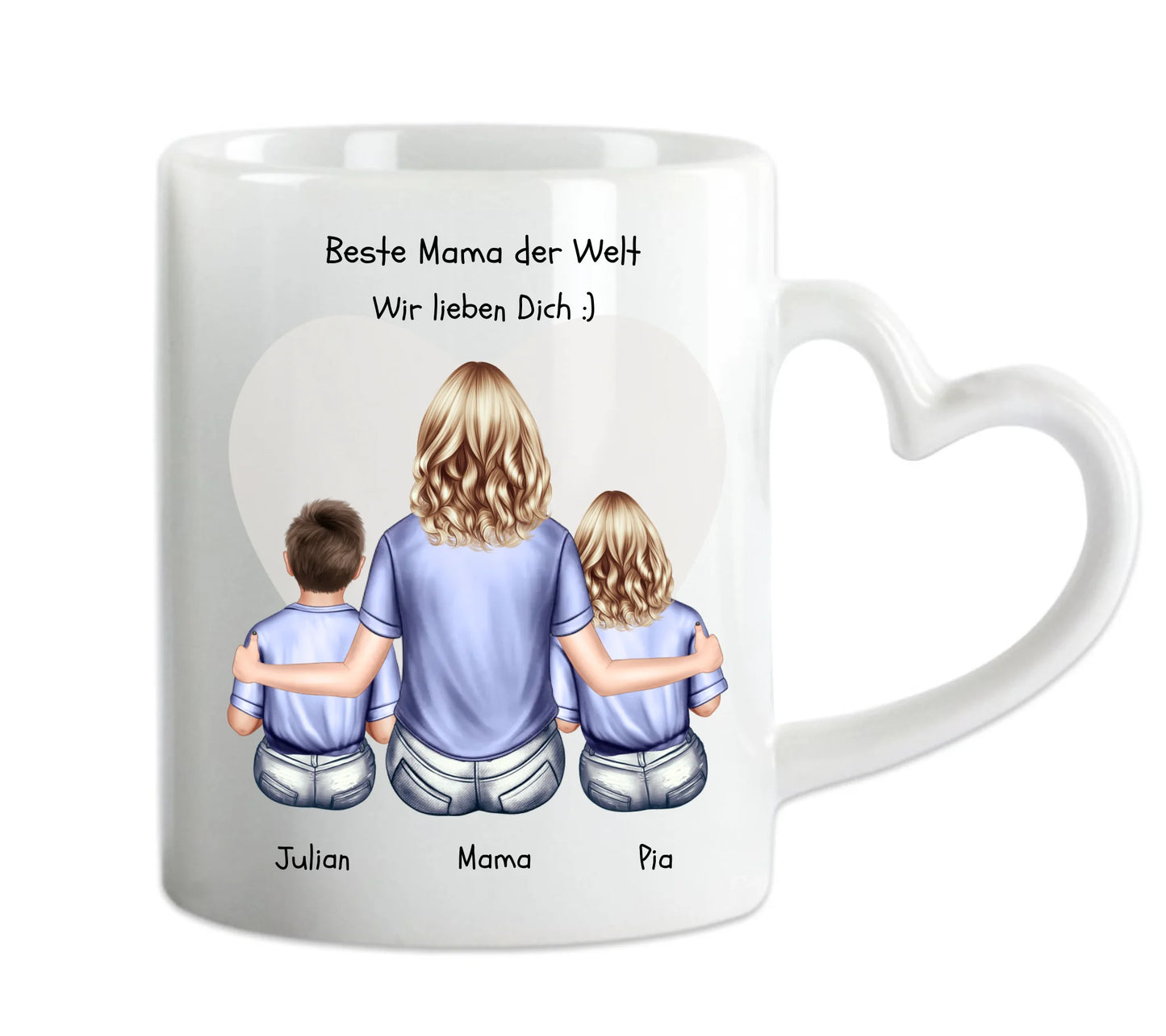 Personalisiertes Geschenk Tasse Muttertag - Mama Geburtstagsgeschenk - Ostergeschenk Tasse mit 2 Kindern
