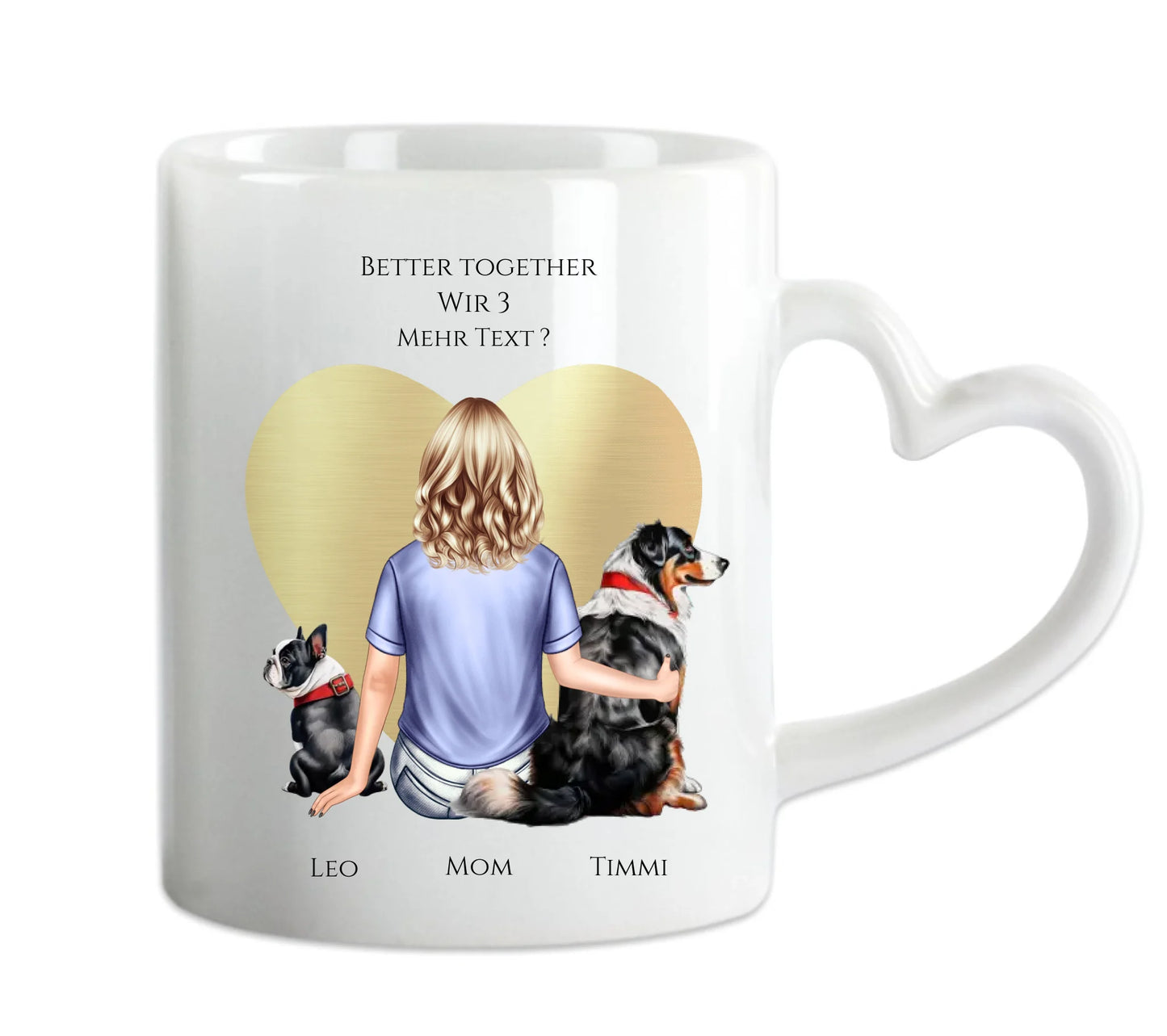 Personalisiertes Geschenk Mädchen / Frau mit 2 Hunden personalisierte Tasse - Geburtstagsgeschenk Hundebesitzerin Weihnachtsgeschenk