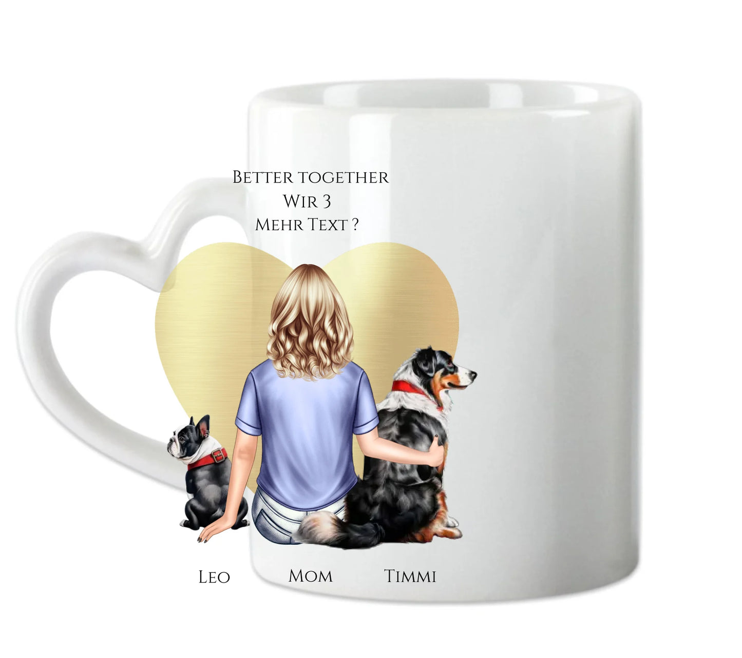 Personalisiertes Geschenk Mädchen / Frau mit 2 Hunden personalisierte Tasse - Geburtstagsgeschenk Hundebesitzerin Weihnachtsgeschenk