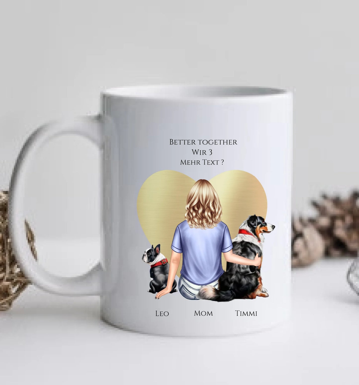 Personalisiertes Geschenk Mädchen / Frau mit 2 Hunden personalisierte Tasse - Geburtstagsgeschenk Hundebesitzerin Weihnachtsgeschenk