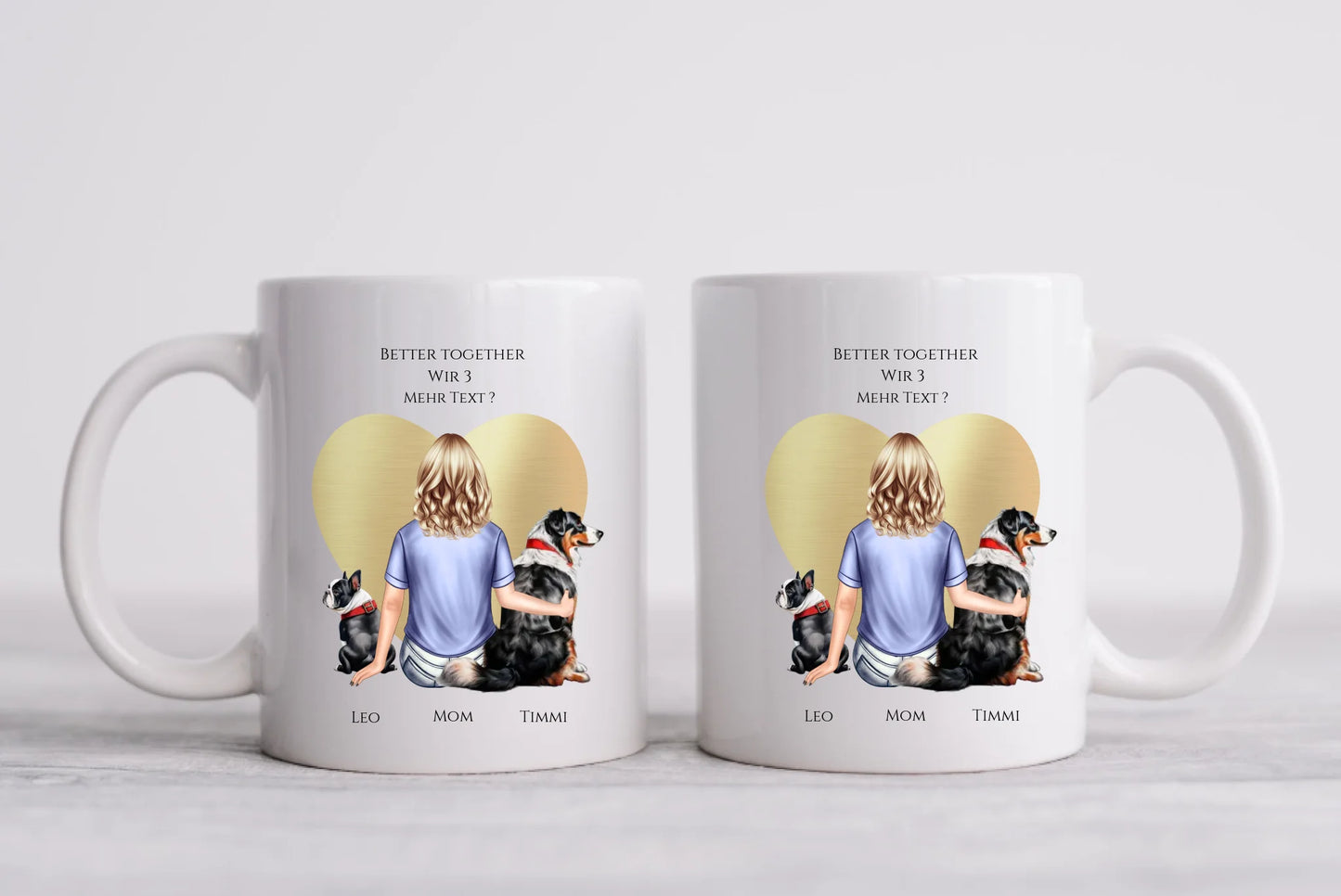 Personalisiertes Geschenk Mädchen / Frau mit 2 Hunden personalisierte Tasse - Geburtstagsgeschenk Hundebesitzerin Weihnachtsgeschenk