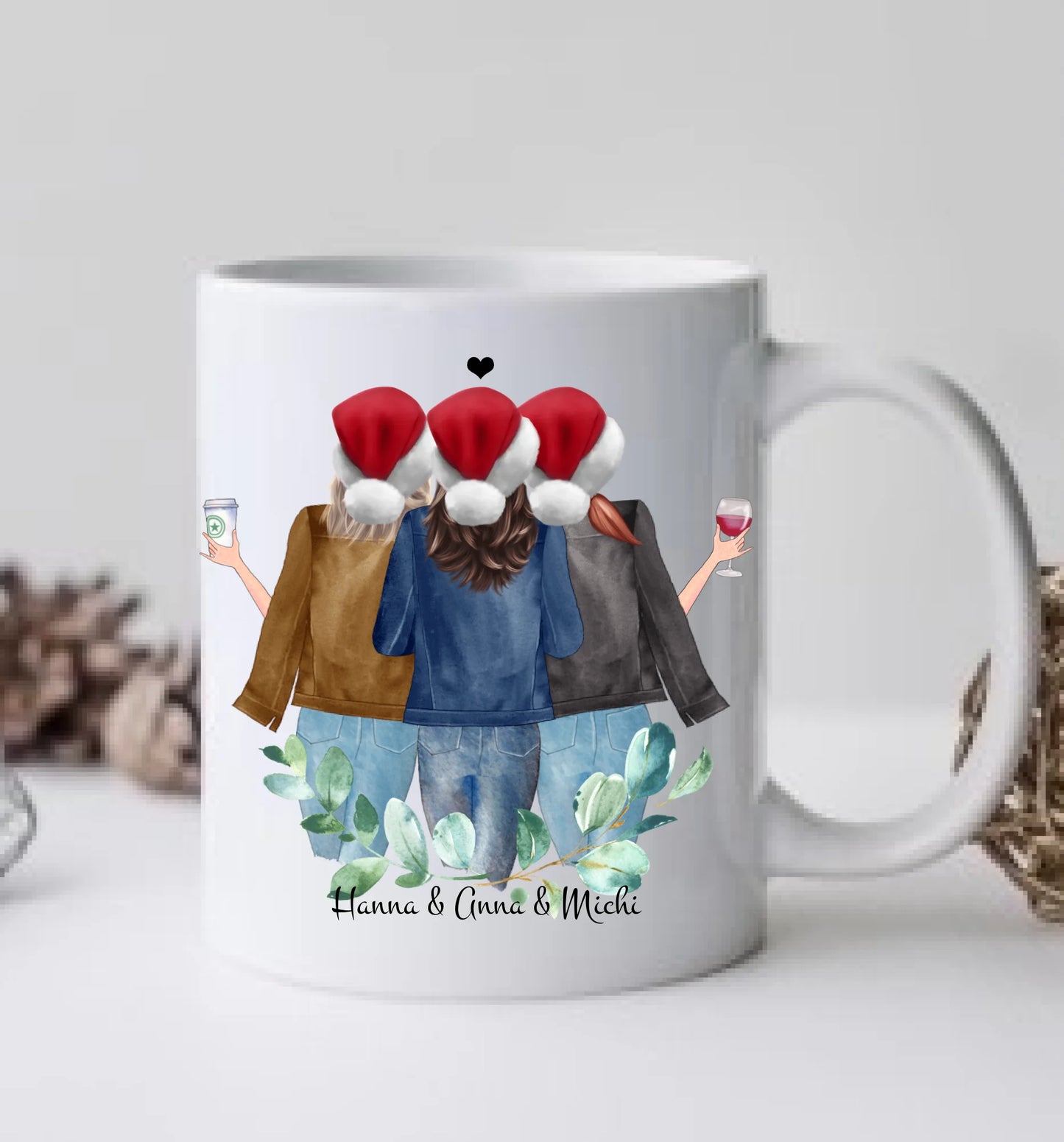 Geschenk für Freundin - 3 Beste Freundinnen Geschenk Kaffeetasse Weihnachtstasse personalisiert-Kaffeebecher Weihnachtsgeschenk