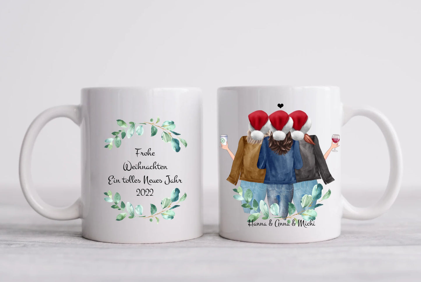 Geschenk für Freundin - 3 Beste Freundinnen Geschenk Kaffeetasse Weihnachtstasse personalisiert-Kaffeebecher Weihnachtsgeschenk