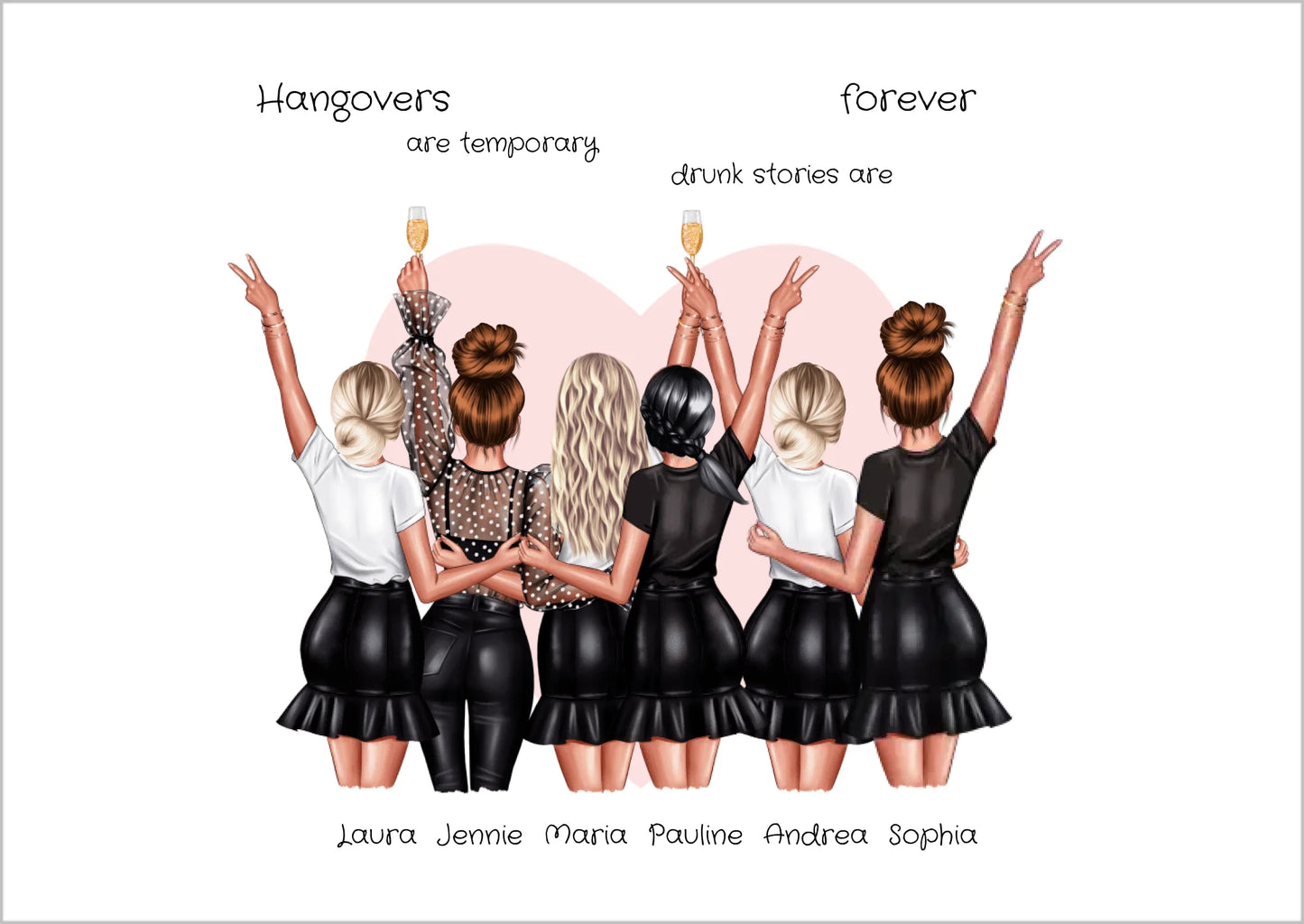 Geschenk beste Freundin Bild | Poster 6 beste Freundinnen Geschenk personalisiert | Geburtstagsgeschenk Schwester, Mama, Kollegin