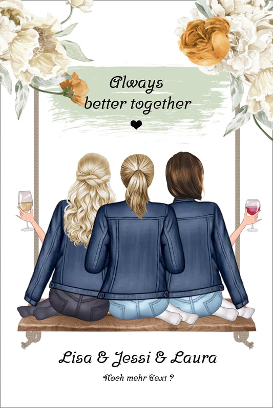 Geschenk 3 Freundinnen Poster Geburtstagsgeschenk - Freundin Bild personalisiert - Beste Freundin Geschenk Leinwanddruck Leinwandbild