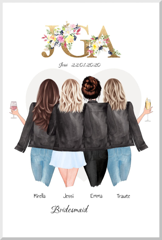 Junggesellinnenabschied Poster – Personalisiertes Geschenk für die Braut & Freundinnen Leinwanddruck Leinwandbild 30x20 cm