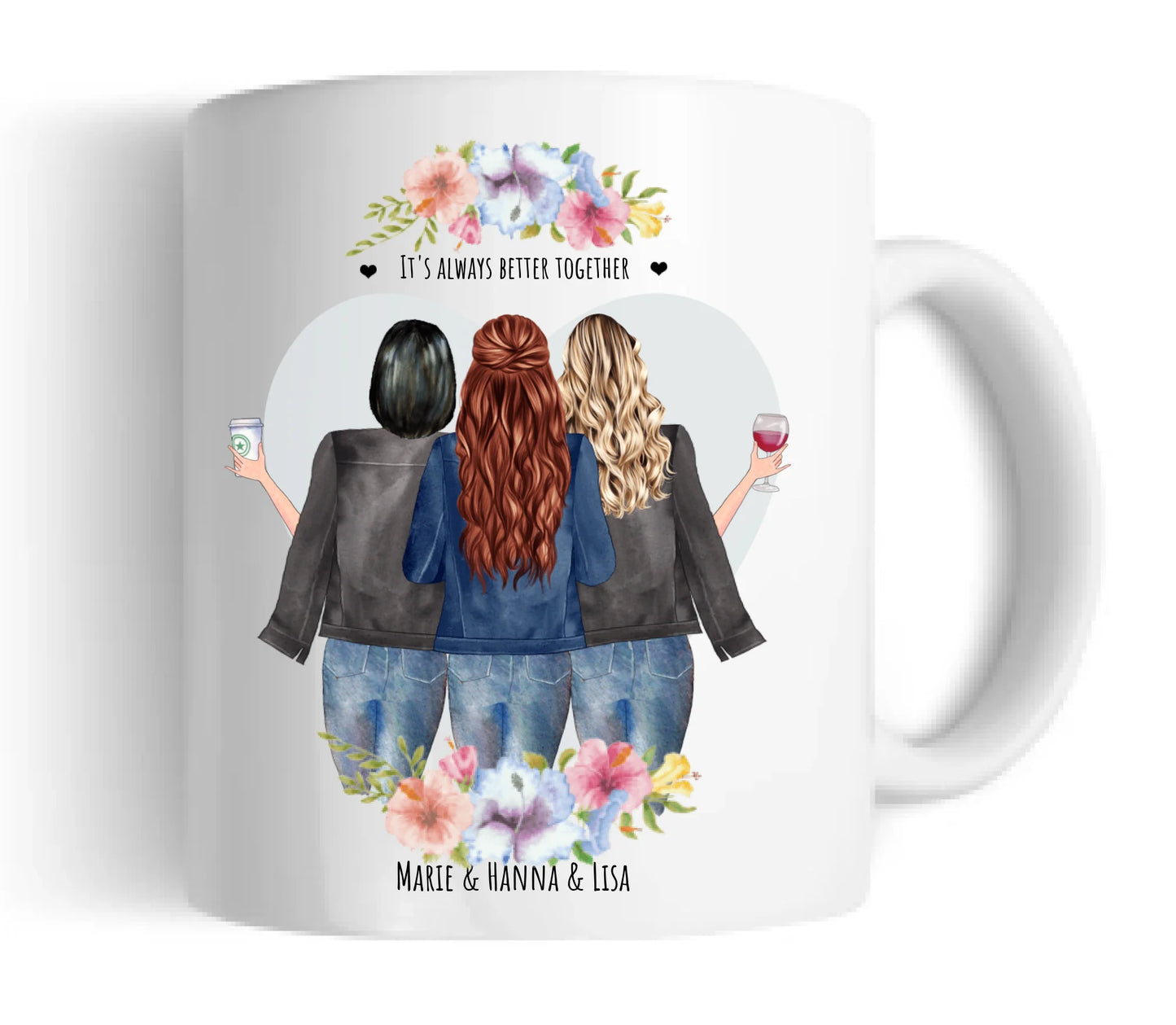3 Beste Freundinnen Tasse personalisiert - Beste Freundin Geburtstagsgeschenk