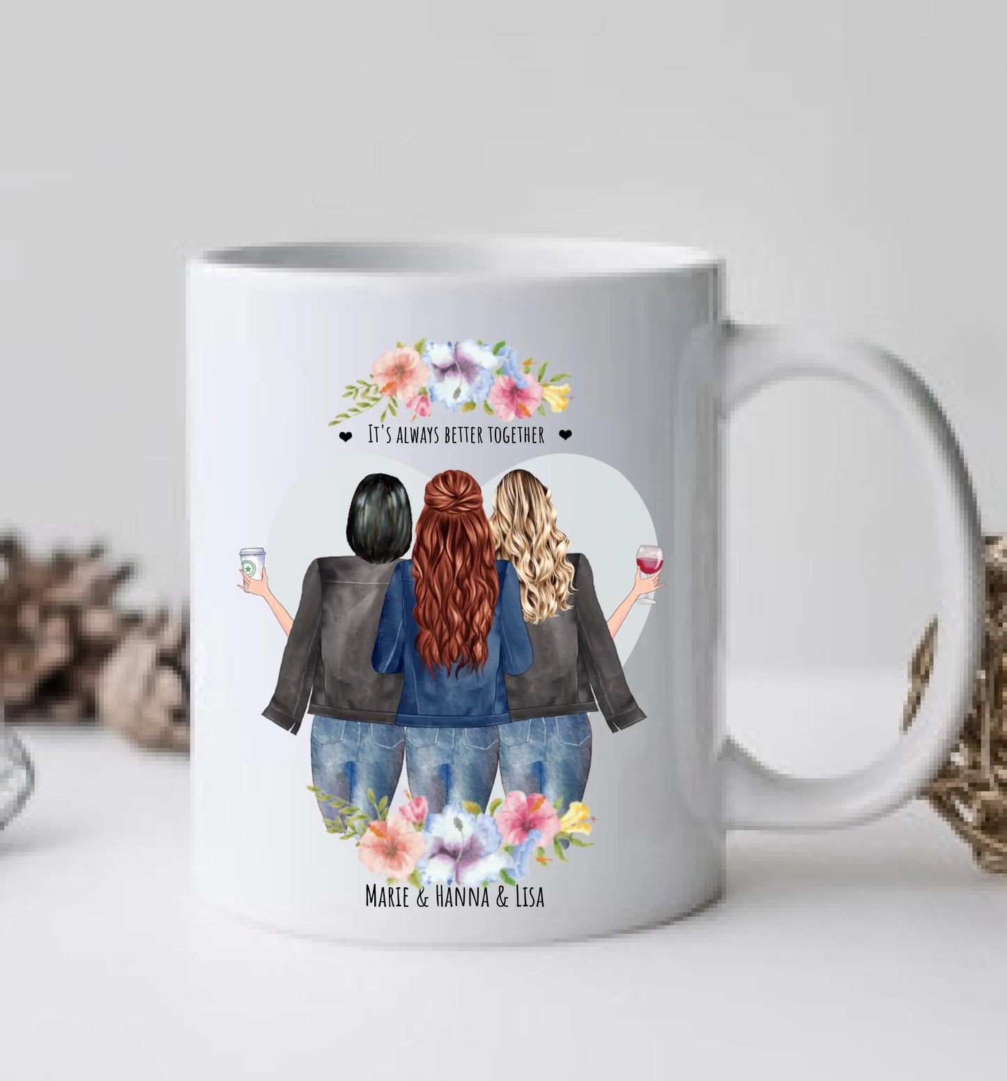3 Beste Freundinnen Tasse personalisiert - Beste Freundin Geburtstagsgeschenk