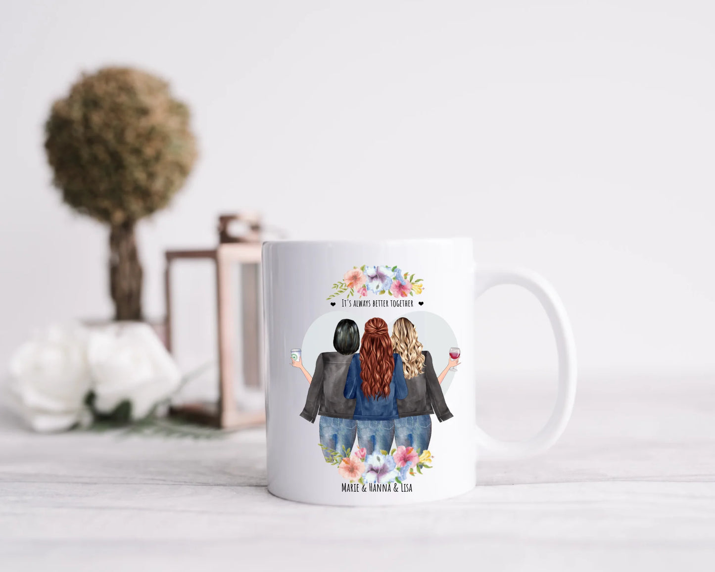 3 Beste Freundinnen Tasse personalisiert - Beste Freundin Geburtstagsgeschenk