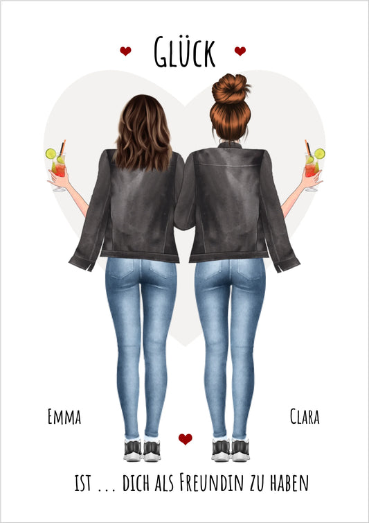 2 beste Freundinnen Poster Geschenk personalisiert - Glück ist - Geburtstagsgeschenk Bild