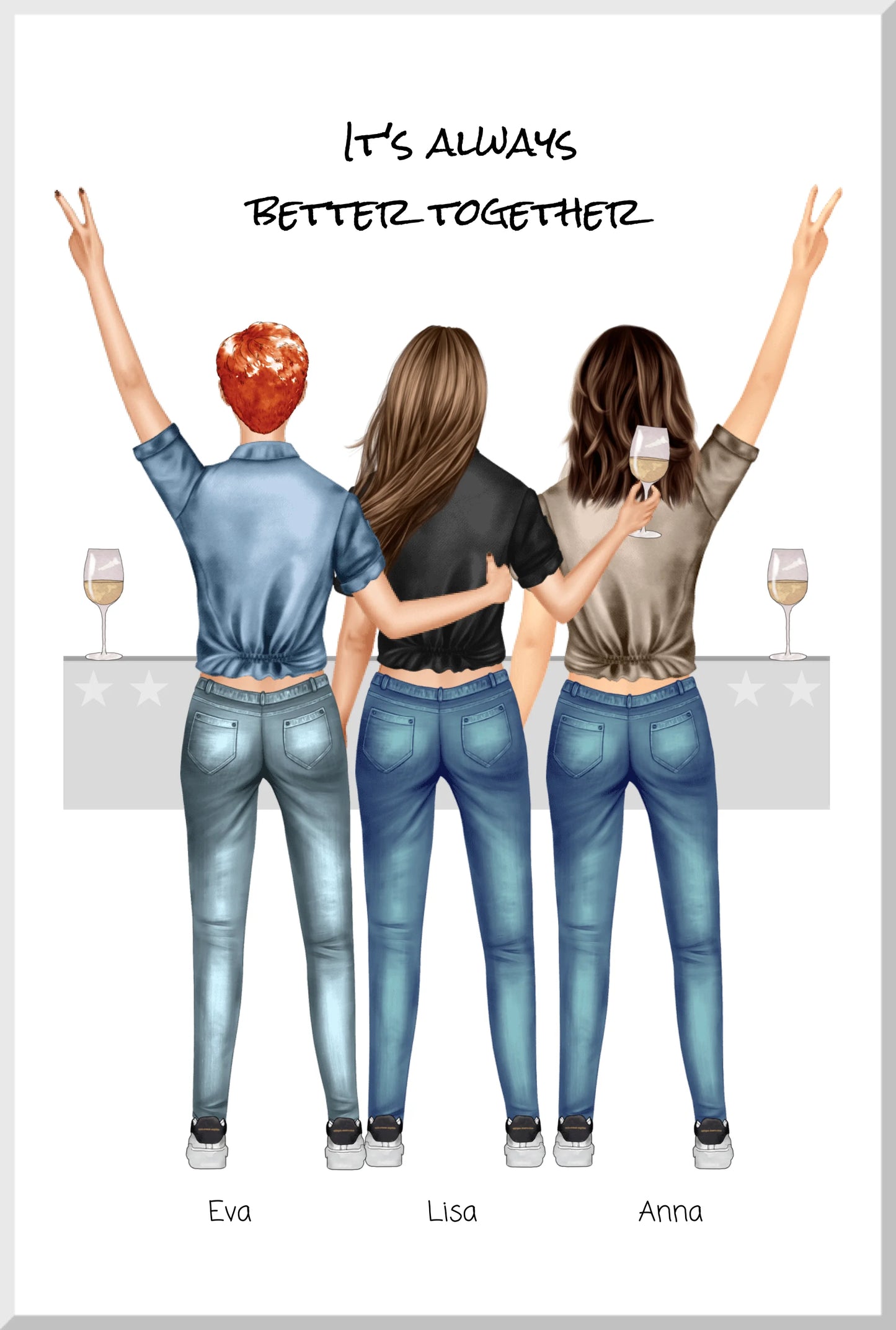 3 Beste Freundinnen Poster personalisiertes Geschenk mit Spruch - Geburtstagsgeschenk Freundin Bild - Ostergeschenk