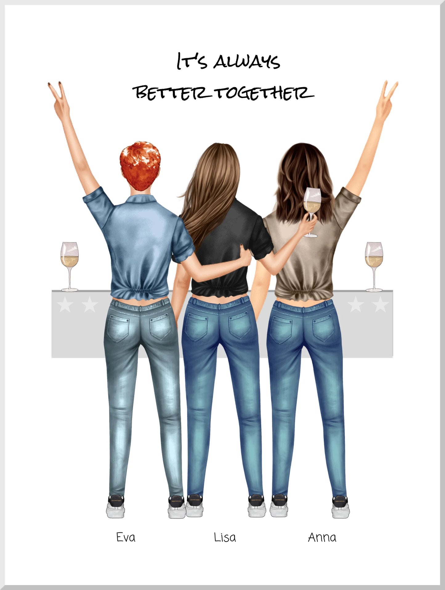 3 Beste Freundinnen Poster personalisiertes Geschenk mit Spruch - Geburtstagsgeschenk Freundin Bild - Ostergeschenk