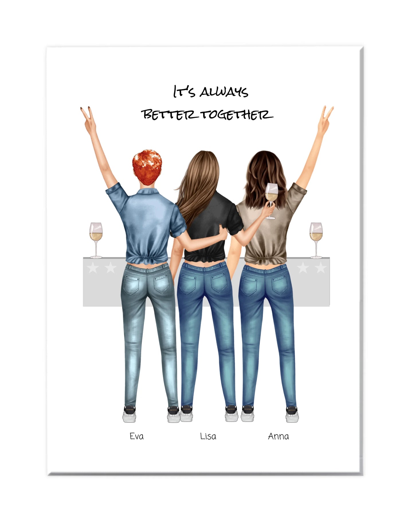 3 Beste Freundinnen Poster personalisiertes Geschenk mit Spruch - Geburtstagsgeschenk Freundin Bild - Ostergeschenk
