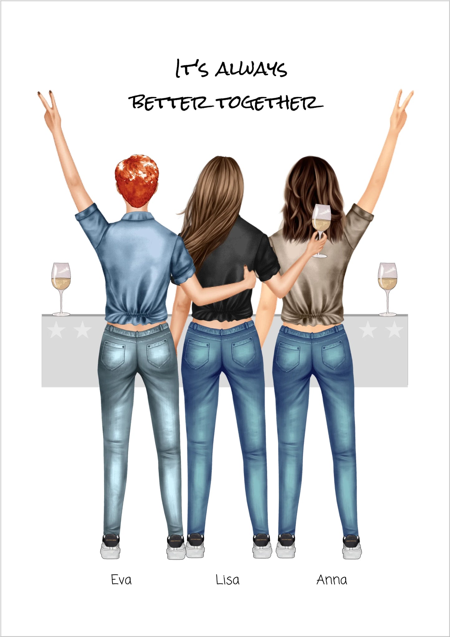 3 Beste Freundinnen Poster personalisiertes Geschenk mit Spruch - Geburtstagsgeschenk Freundin Bild - Ostergeschenk