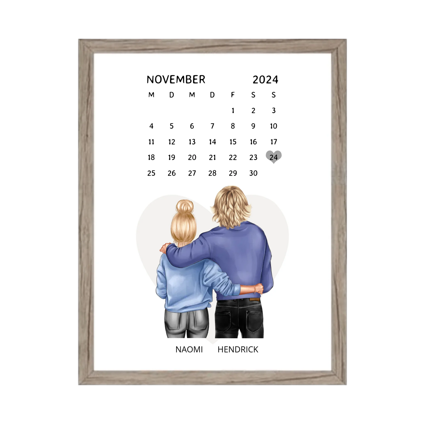 "Unser Date" Personalisiertes Kalenderposter für Paare | Geschenk Valentinstag | Hochzeitstag | Jahrestag