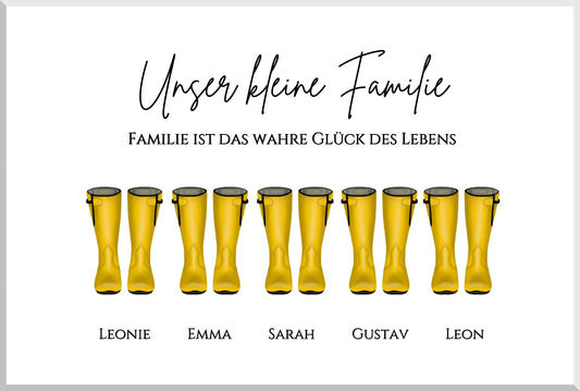 Gummistiefel Familienbild personalisiert Geschenk zu Muttertag, Vatertag und Geburtstag Leinwanddruck Leinwandbild