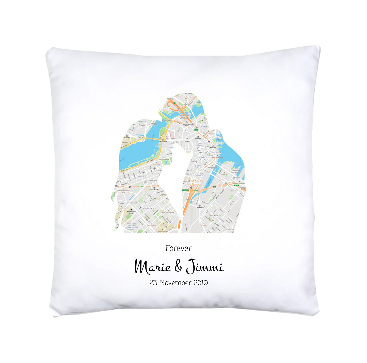 Hochzeitsgeschenk Forever | Personalisierter Bettbezug Liebespaar Motiv | Geschenk zur Hochzeit, Valentin, Liebe im Koordinaten Stadtkarte Design