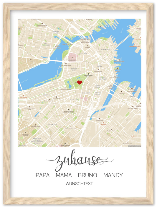 Zuhause Poster - Personalisiertes Geschenk Stadtkarte Einzugsgeschenk - Koordinaten Bild personalisiert Premium Matte Paper Wooden Framed Poster - Wood - Vertical Gerahmtes Poster