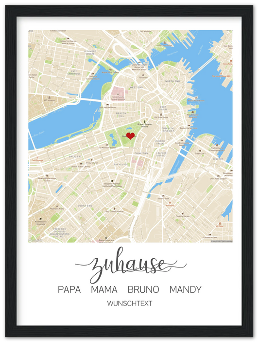 Zuhause Poster personalisiert im Stadtkarten Design, mit Namen und Wunschtext