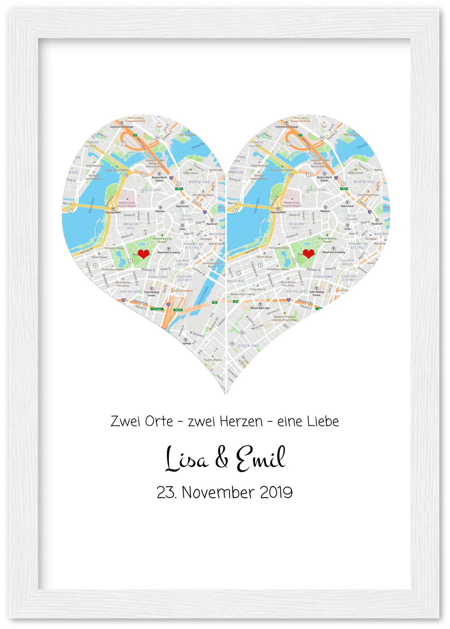 Wo alles begann Poster – Personalisierte Stadtkarte mit Herz – 2 Orte, ein Herz – Kennenlernorte – Hochzeitsgeschenk, Hochzeitstag