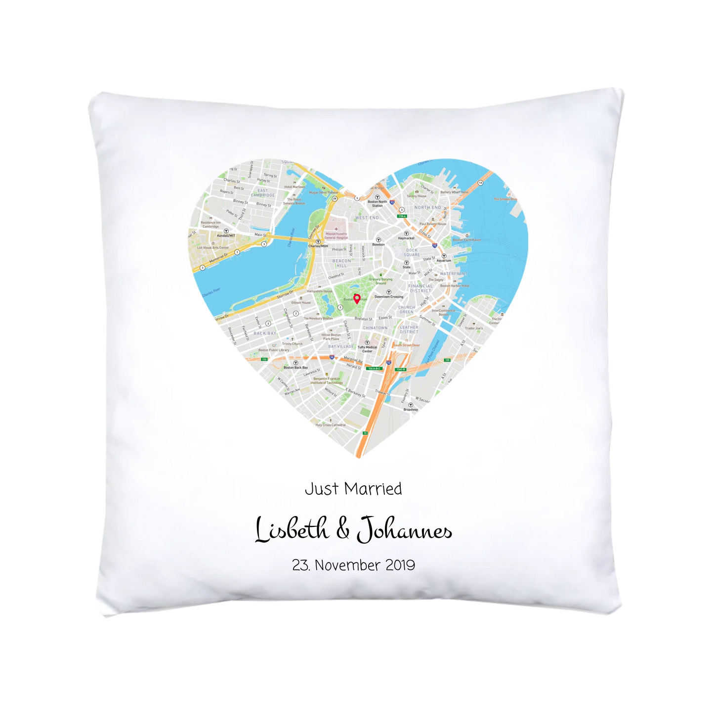 Hochzeitsgeschenk Just Married | Personalisierter Bettbezug Haus Motiv | Geschenk zur Hochzeit, Valentin, Liebe im Koordinaten Stadtkarte Design