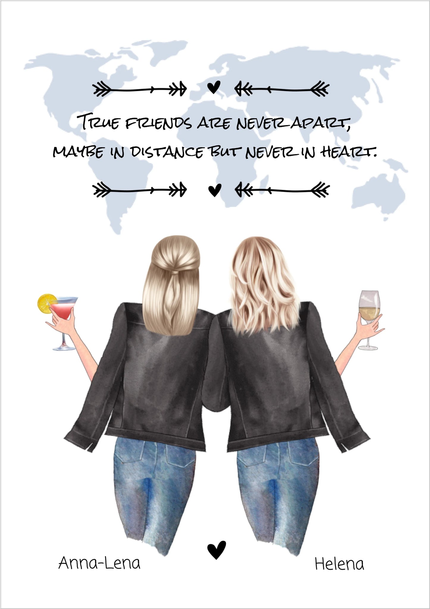 2 Beste Freundinnen Poster Geschenk mit Spruch personalisiert - Geburtstagsgeschenk - Personalisiertes Freundin Bild Weihnachtsgeschenk