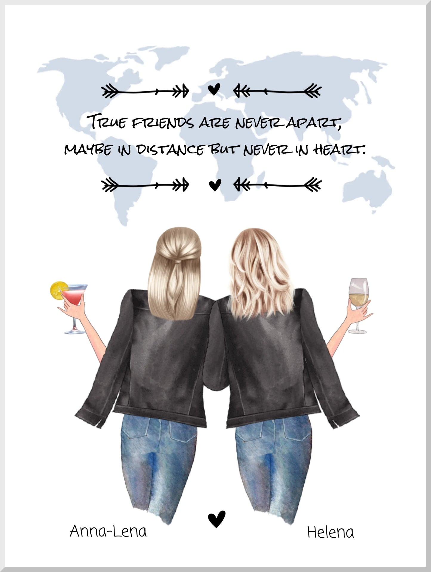 2 Beste Freundinnen Poster Geschenk mit Spruch personalisiert - Geburtstagsgeschenk - Personalisiertes Freundin Bild Weihnachtsgeschenk