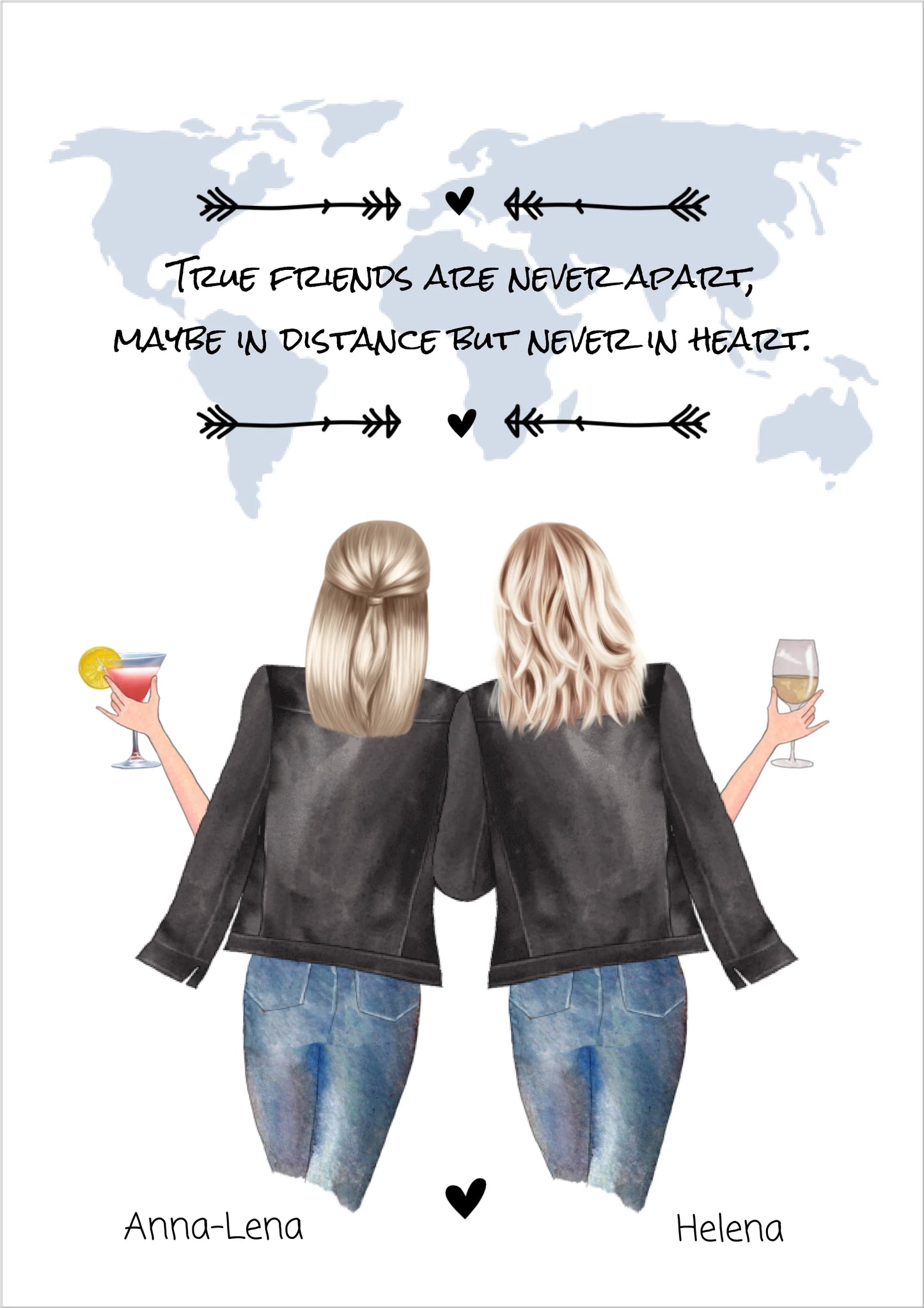 2 Beste Freundinnen Poster Geschenk mit Spruch personalisiert - Geburtstagsgeschenk - Personalisiertes Freundin Bild Weihnachtsgeschenk