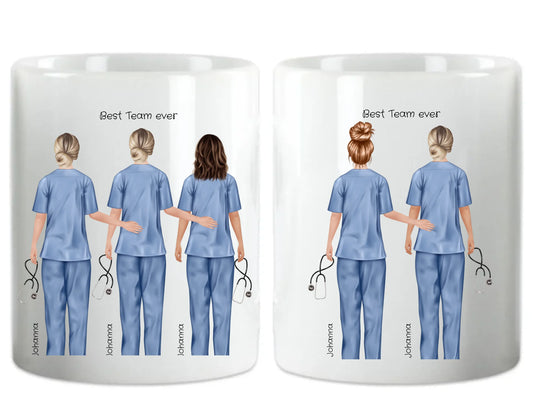 Personalisierte 5 Team Tasse, Danke Geschenk Ärztin, Krankenschwester, Kollegin, Geschenk Altenpflege, Arzthelferin, mit Namen und Spruch. Abschiedsgeschenk.