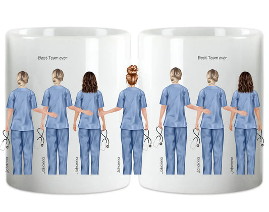Personalisierte 7 Team Tasse, Danke Geschenk Ärztin, Krankenschwester, Kollegin, Geschenk Altenpflege, Arzthelferin, mit Namen und Spruch. Abschiedsgeschenk.