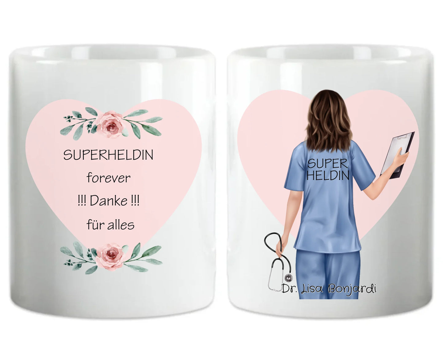Danke Geschenk Ärztin, Krankenschwester, Kollegin personalisierte Tasse, Geschenk Altenpflege, Arzthelferin, mit Namen und Spruch. Abschiedsgeschenk.
