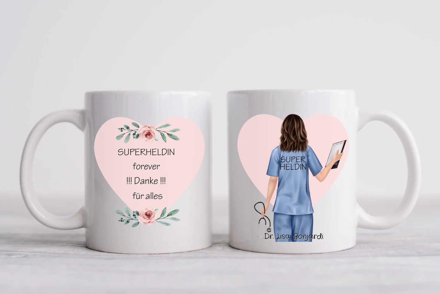 Danke Geschenk Ärztin, Krankenschwester, Kollegin personalisierte Tasse, Geschenk Altenpflege, Arzthelferin, mit Namen und Spruch. Abschiedsgeschenk.