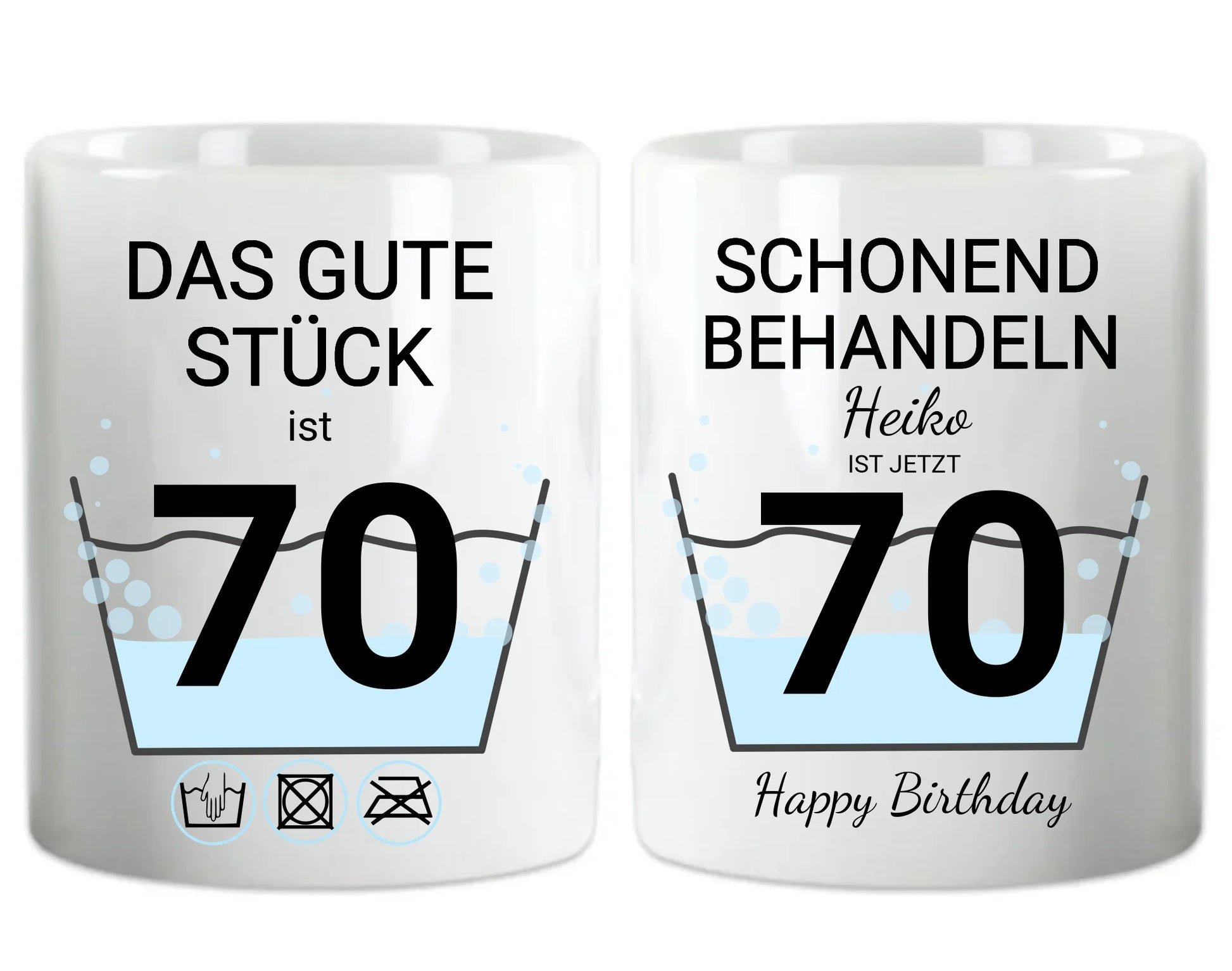 Geburtstageschenk personalisierte Tasse -  70 Jahre Schonend behandeln - das gut Stück ist 18mit Geburtstagszahl und Namenpersonalisiert. Geschenkidee Geburtstag