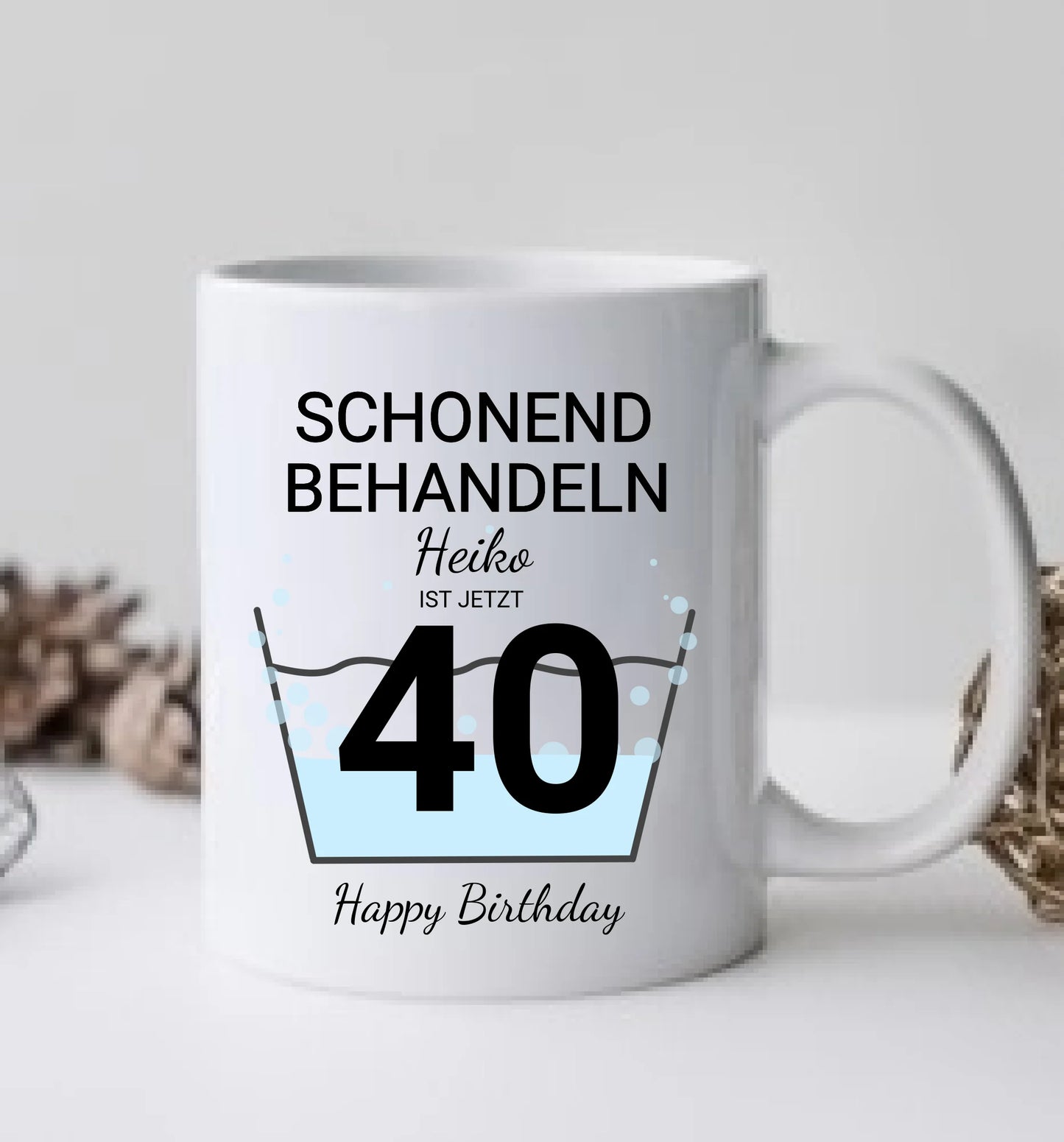 Geburtstageschenk personalisierte Tasse - 40 Jahre Schonend behandeln - das gut Stück ist 18mit Geburtstagszahl und Namenpersonalisiert. Geschenkidee Geburtstag
