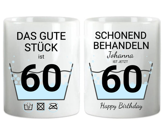 Geburtstageschenk personalisierte Tasse -  80 Jahre Schonend behandeln - das gut Stück ist 18mit Geburtstagszahl und Namenpersonalisiert. Geschenkidee Geburtstag